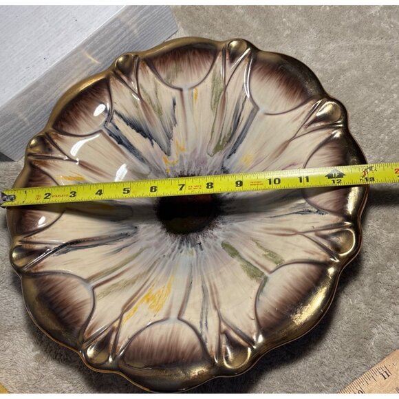 German Ceramic Decorative Bowl Floral Design & Gold Accents 13" Model #576 Vtg - Picture 10 of 12